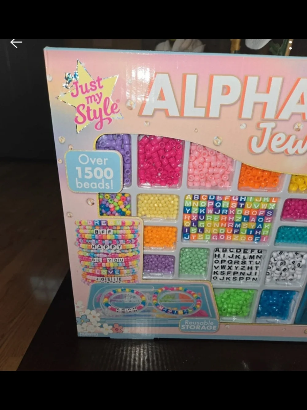 Alphabet Jewelry Bead Kit - Kids Craft Set in Pink, Purple, Blue, Green, Yellow